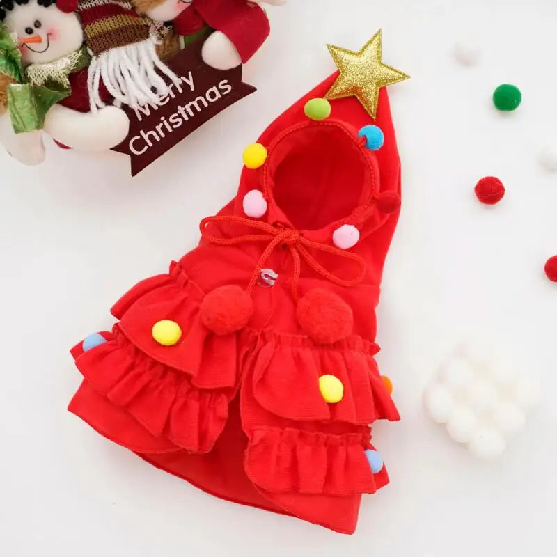Red Christmas tree costume with layered ruffles