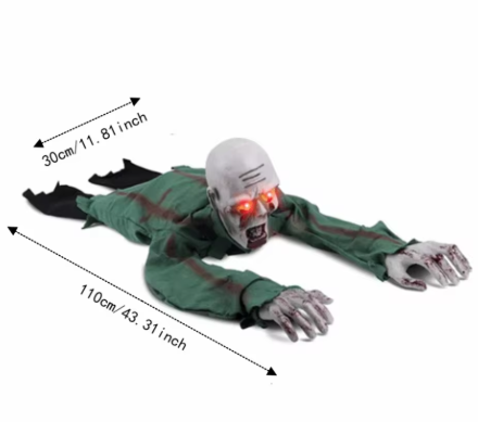 Electric Halloween Crawling Ghost Bald Head Glowing Eye Climbing Zombie Figure
